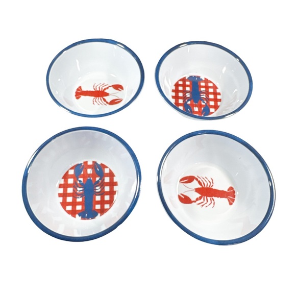 NEW Nautica Home 🦞LOBSTER🦞 Melamine Salad/Cereal Bowls Set/4 Two Designs - Picture 1 of 6